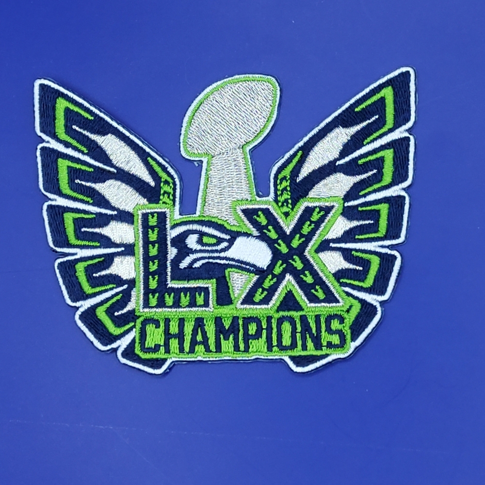 Seahawks Super Bowl Champions Mettalic Thread Iron On Patch